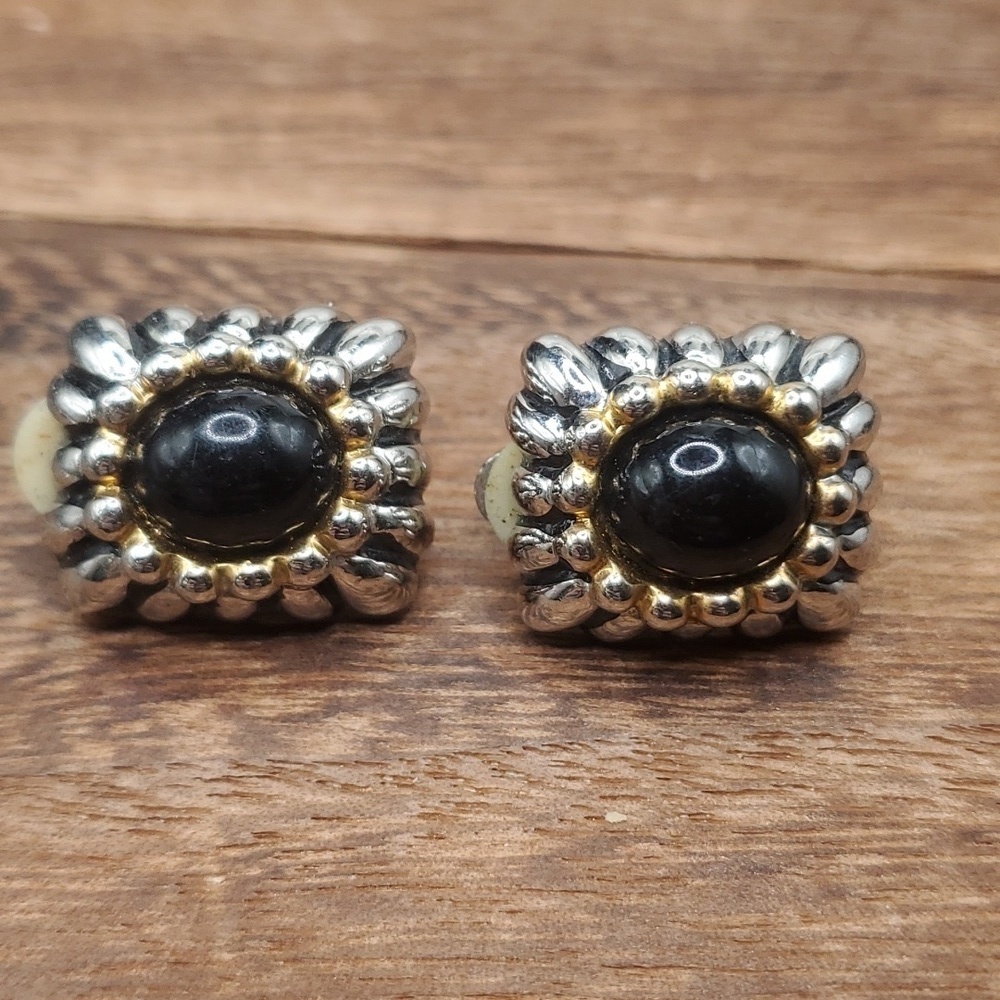 Onyx sunburst estate earrings clip on E646 - Picture 1 of 3